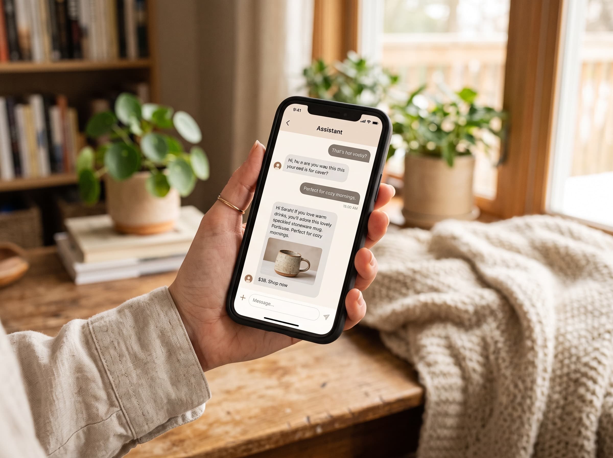 A shopper discovering a handmade mug on their phone